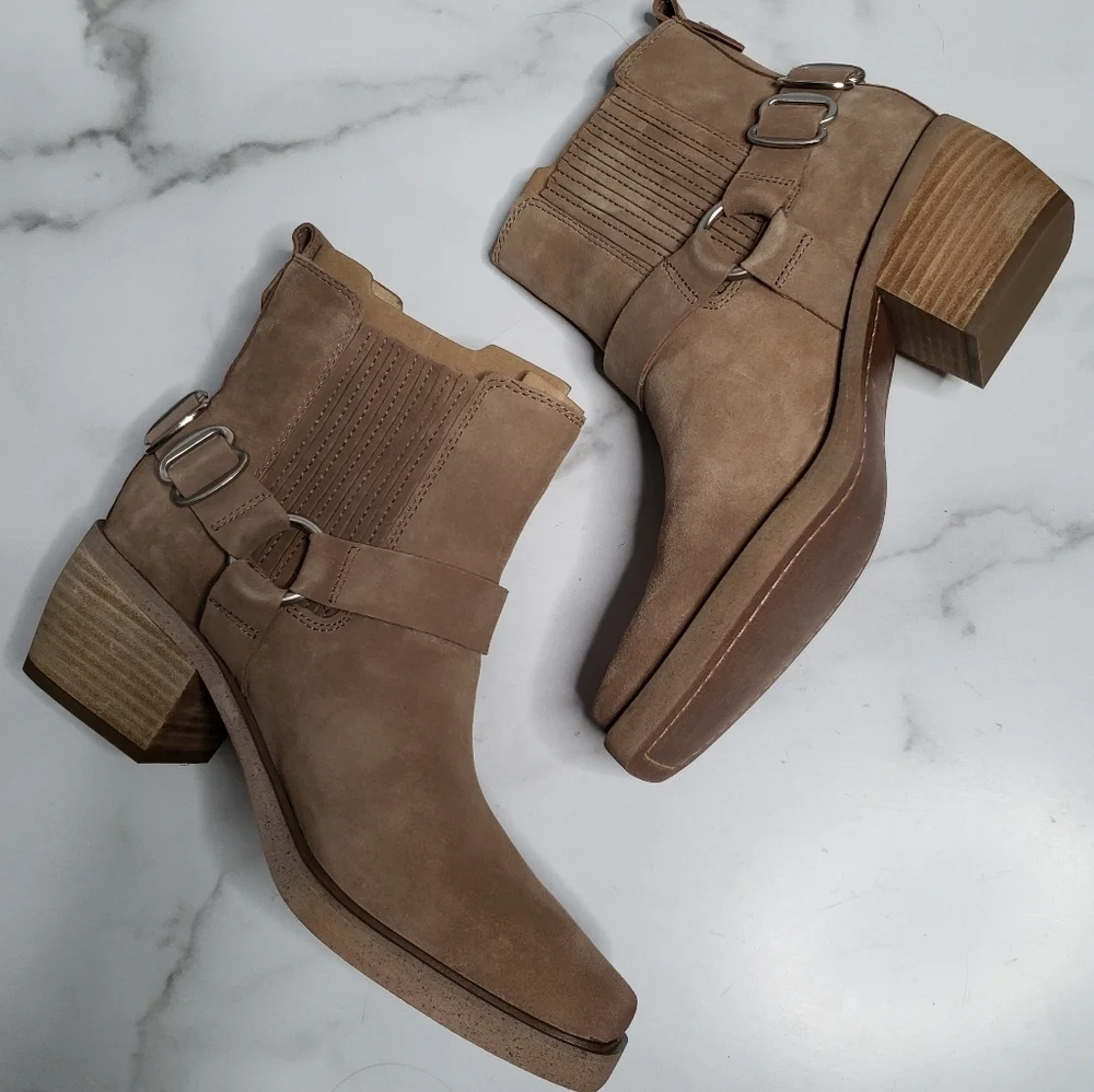 Sam Edelman Bellamie Suede Harness Ankle Boot Taupe Sz 8 NEW
